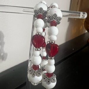 Elegant Red and White Beaded Bracelet